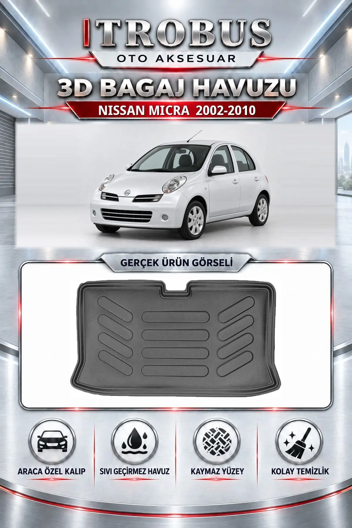 Nissan Micra 2002-2010 Araca Özel 3D Bagaj Havuzu