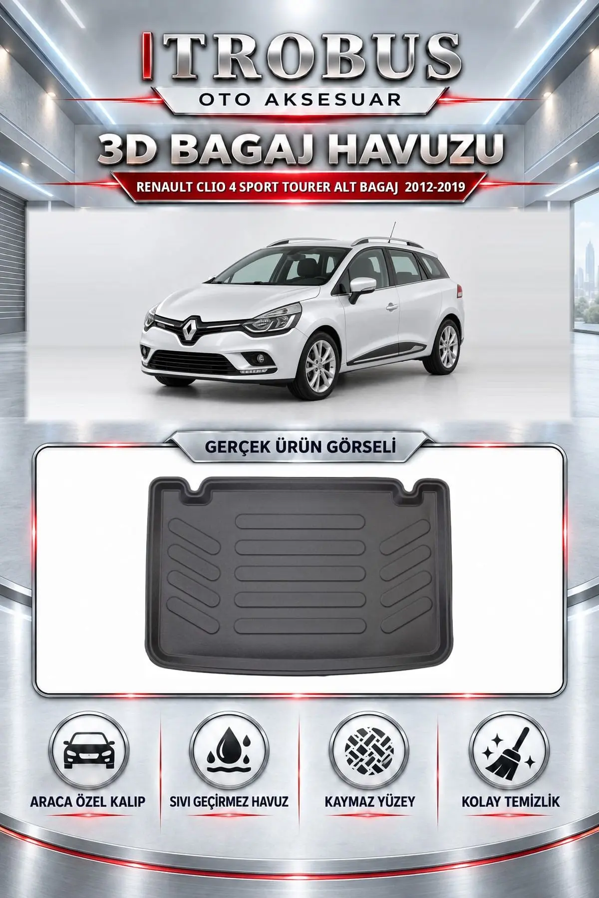 Renault Clio 4 2012-2019 Sport Tourer Alt Bagaj Araca Özel 3D Bagaj Havuzu