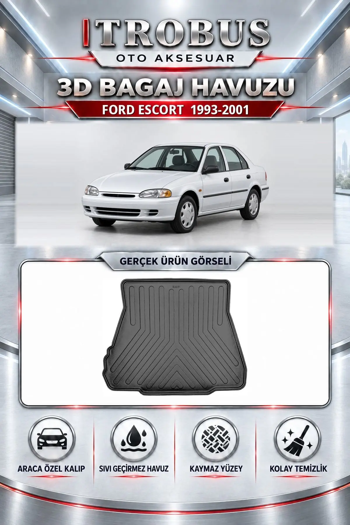 Ford Escort 1993-2001 Araca Özel 3D Bagaj Havuzu