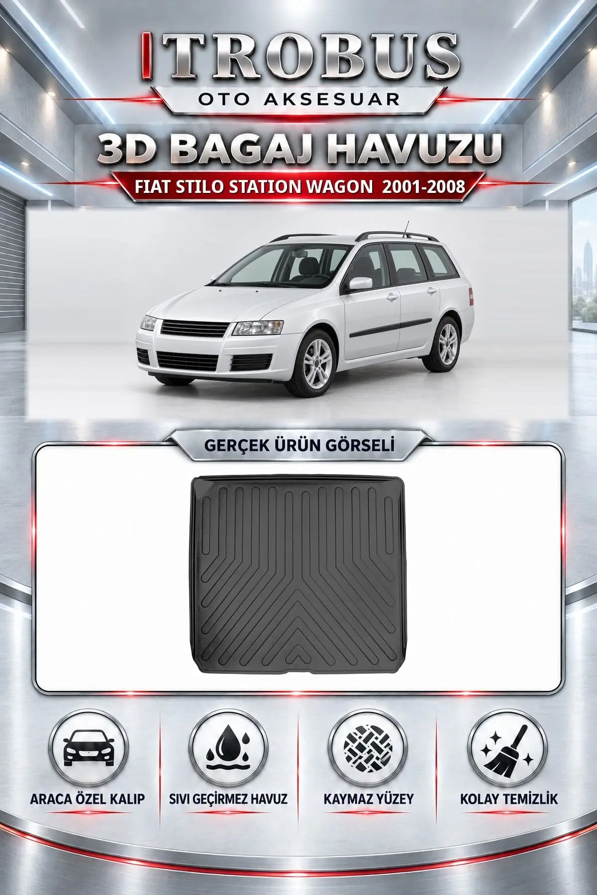 Fiat Stilo 2001-2008 Station Wagon Araca Özel 3D Bagaj Havuzu