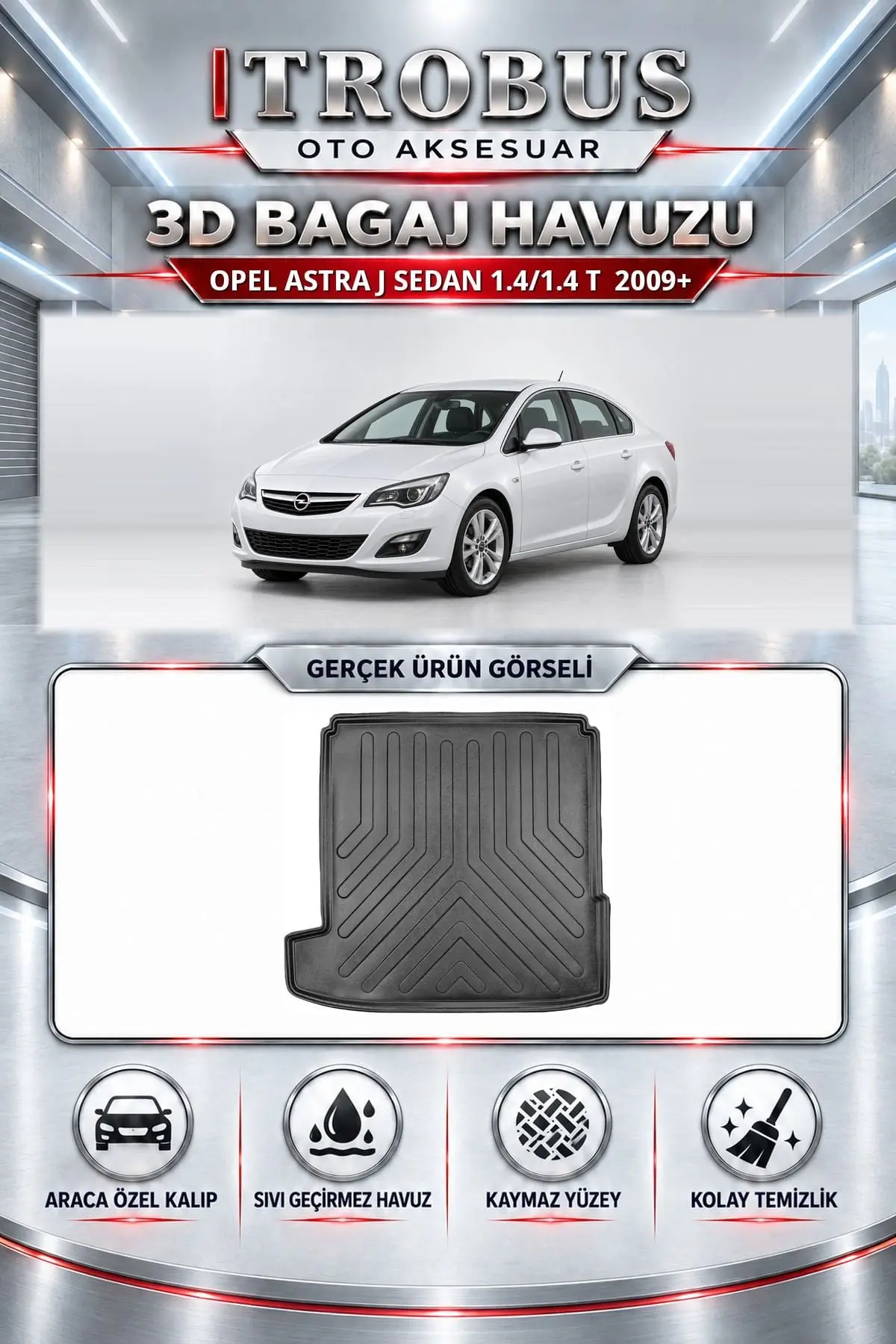 Opel Astra j 2009 Sonrası Sedan 1.4/1.4 T Araca Özel 3D Bagaj Havuzu