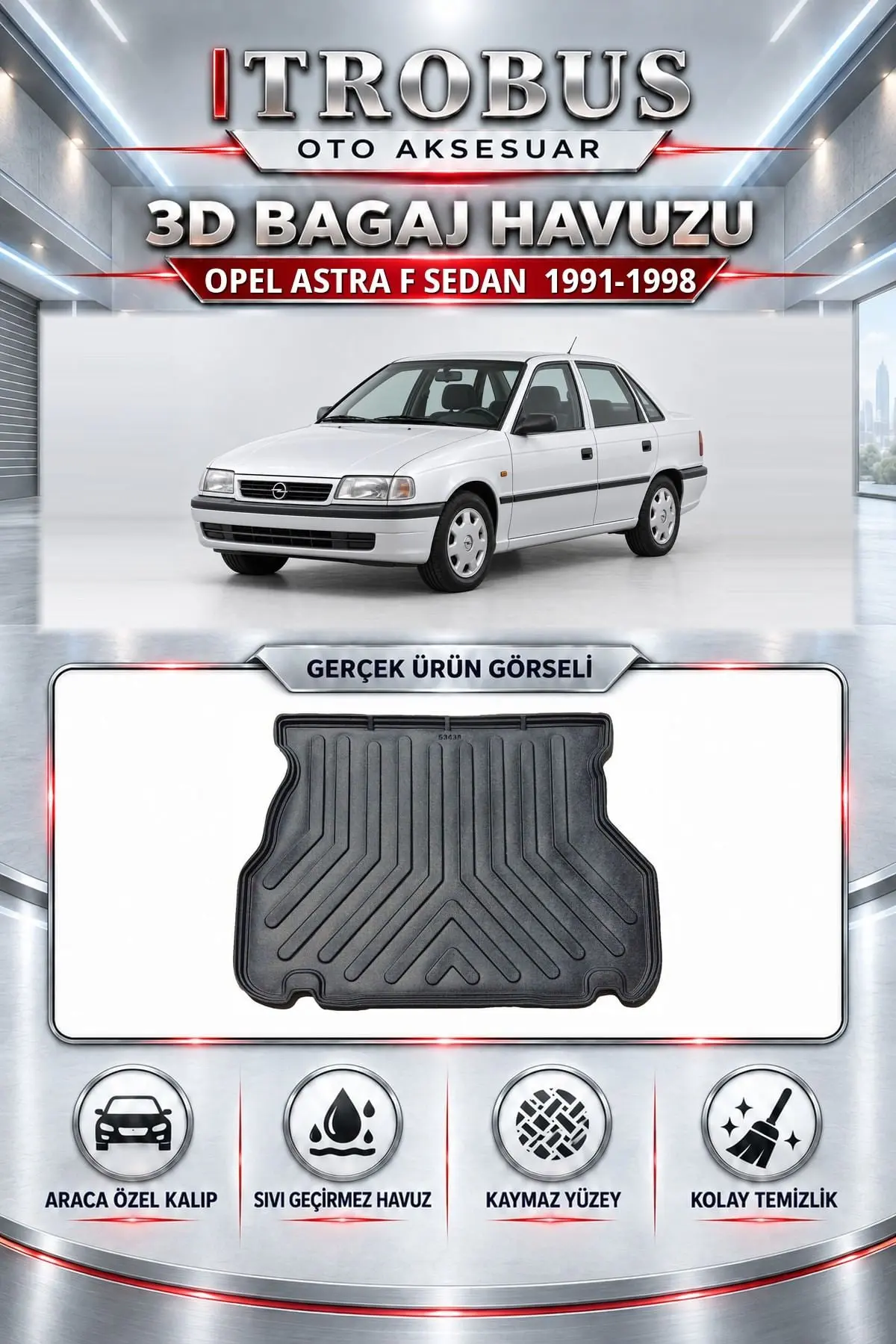 Opel Astra F 1991-1998 Sedan Araca Özel 3D Bagaj Havuzu