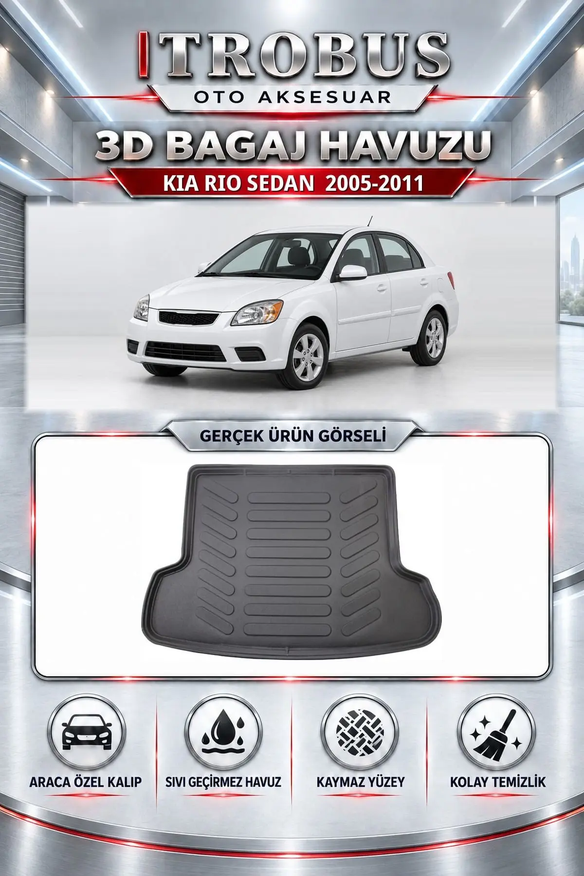 Kia Rio 2005-2011 Sedan Araca Özel 3D Bagaj Havuzu