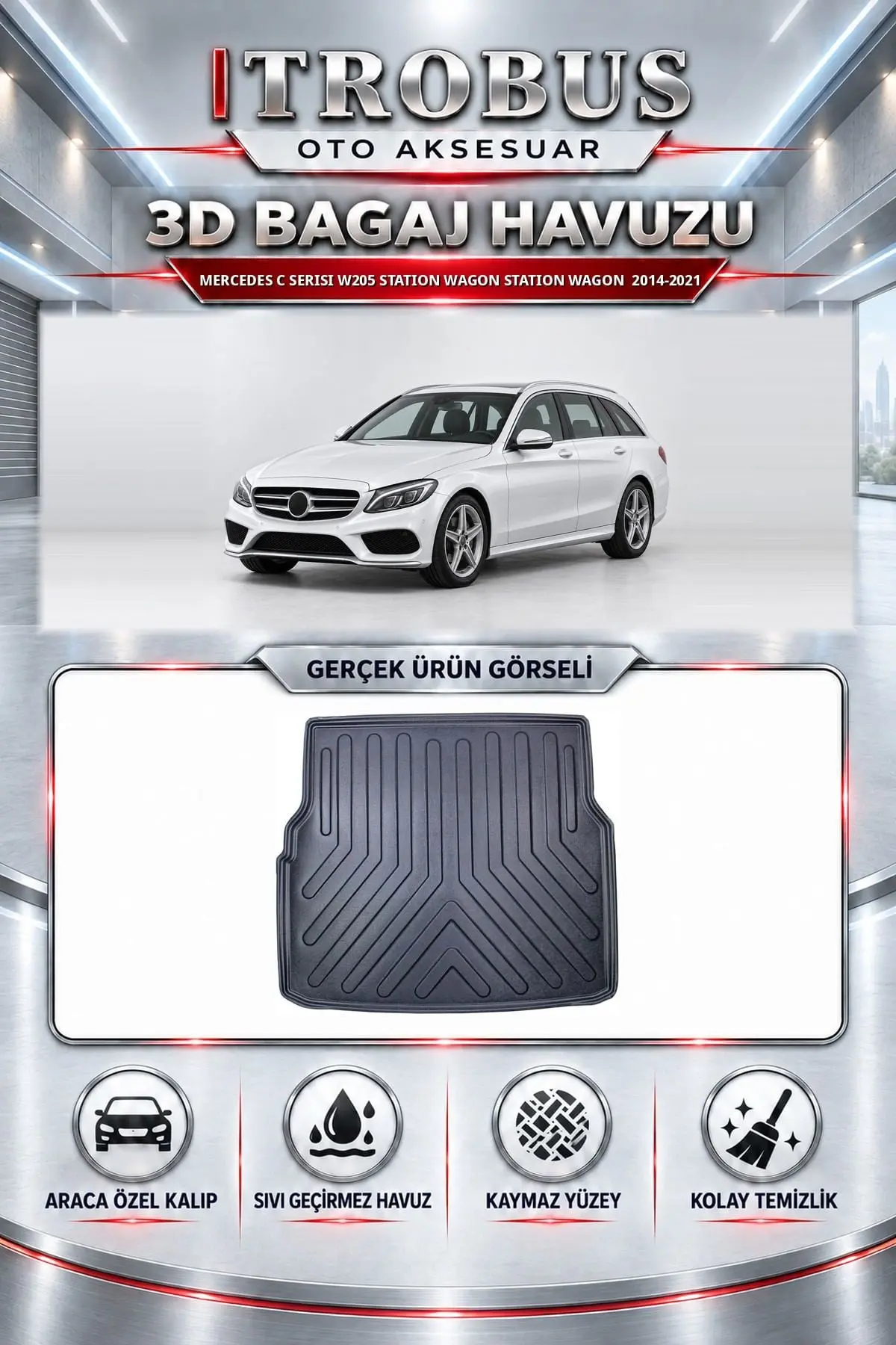 Mercedes-Benz C Serisi 2014-2021 W205 Station Wagon Station Wagon Araca Özel 3D Bagaj Havuzu