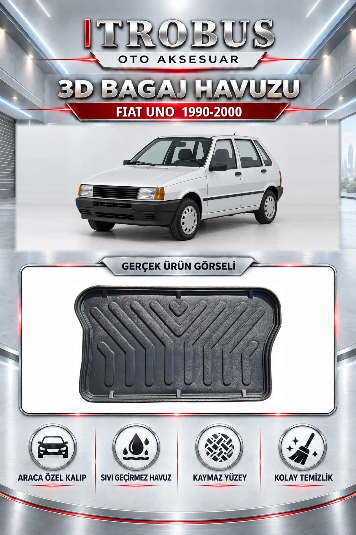 Fiat Uno 1990-2000 Araca Özel 3D Bagaj Havuzu