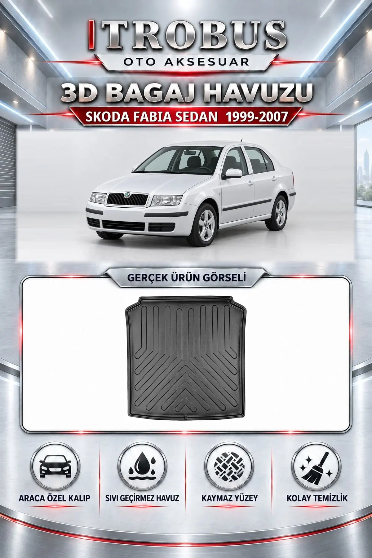 Skoda Fabia 1999-2007 Sedan Araca Özel 3D Bagaj Havuzu
