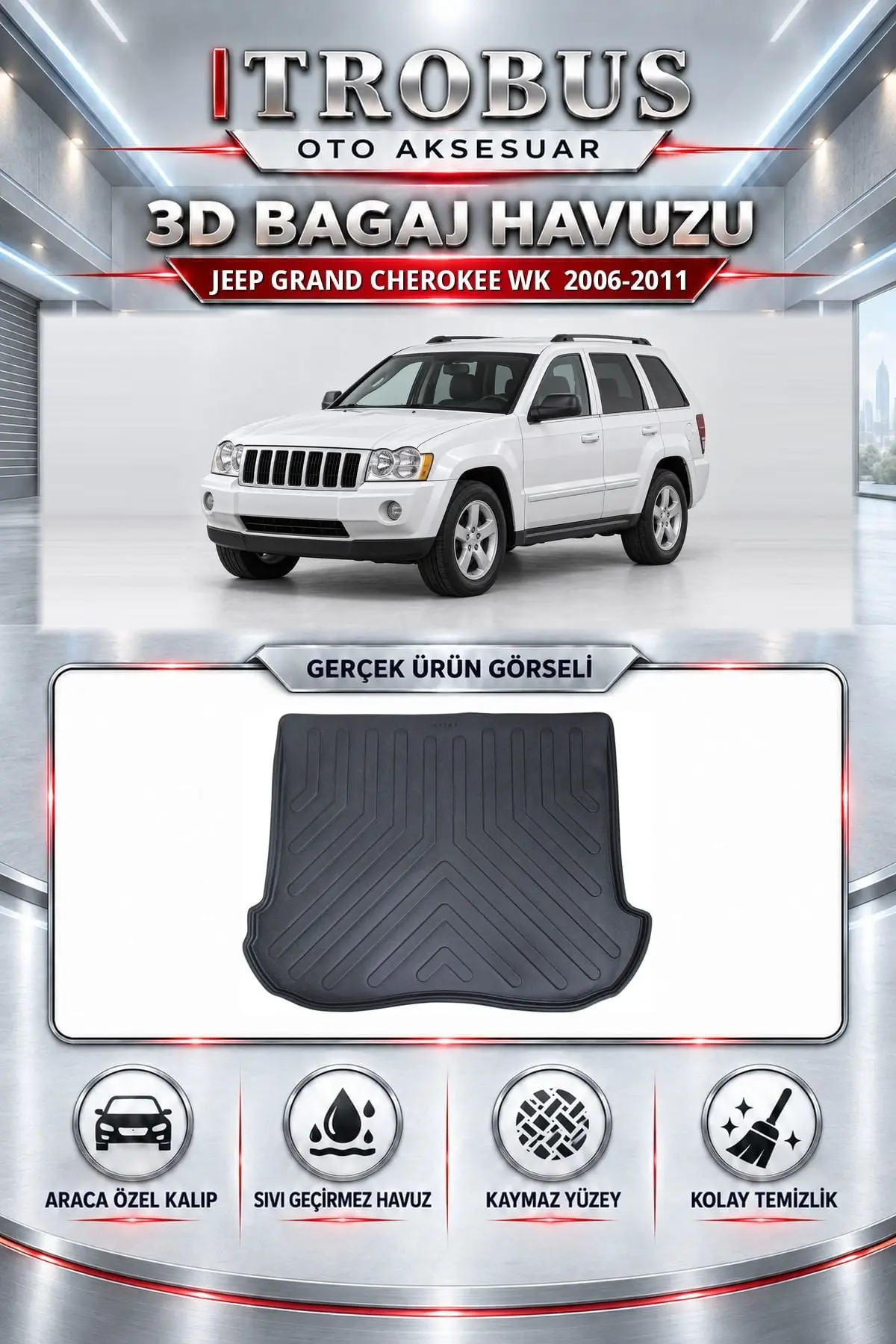 Jeep Grand Cherokee WK 2006-2011 Araca Özel 3D Bagaj Havuzu