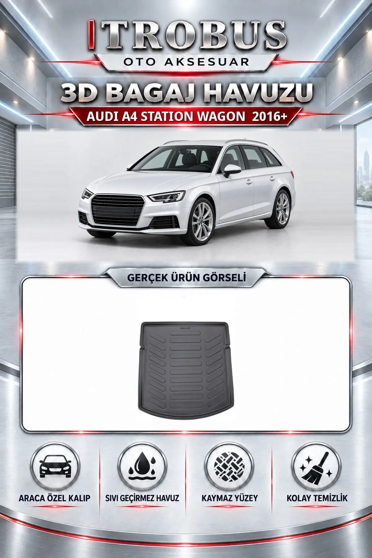 Audi A4 2016 Sonrası Station Wagon Araca Özel 3D Bagaj Havuzu