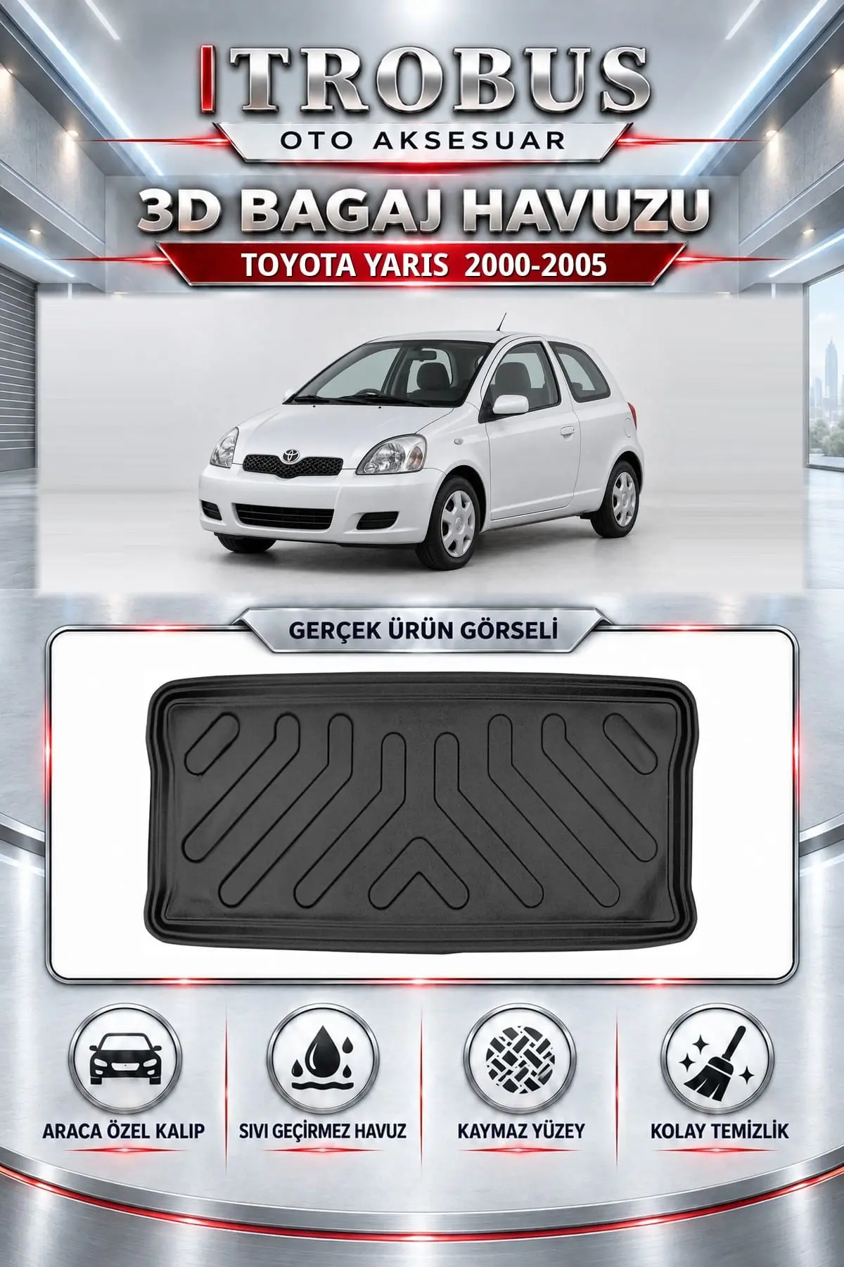Toyota Yaris 2000-2005 Araca Özel 3D Bagaj Havuzu