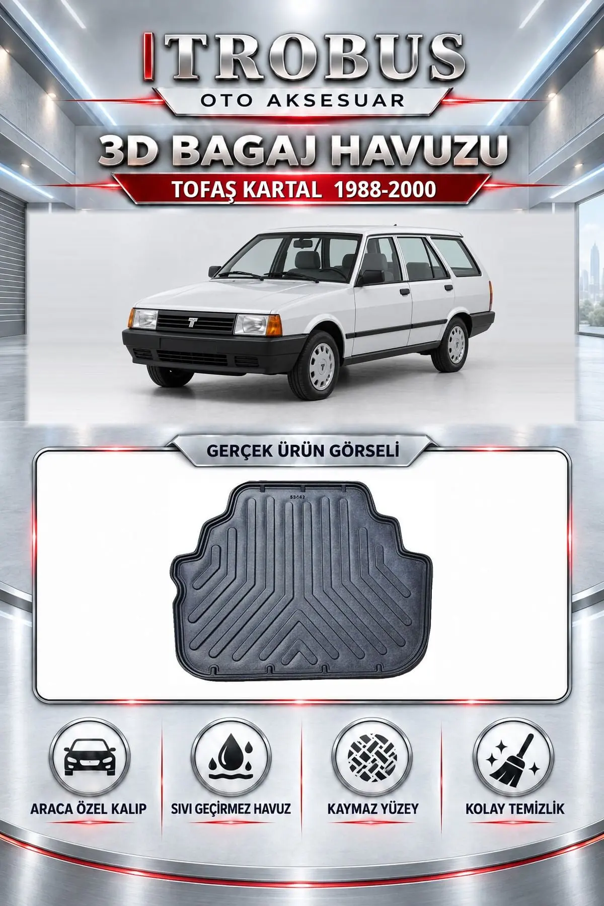 Tofaş Kartal 1988-2000 Araca Özel 3D Bagaj Havuzu