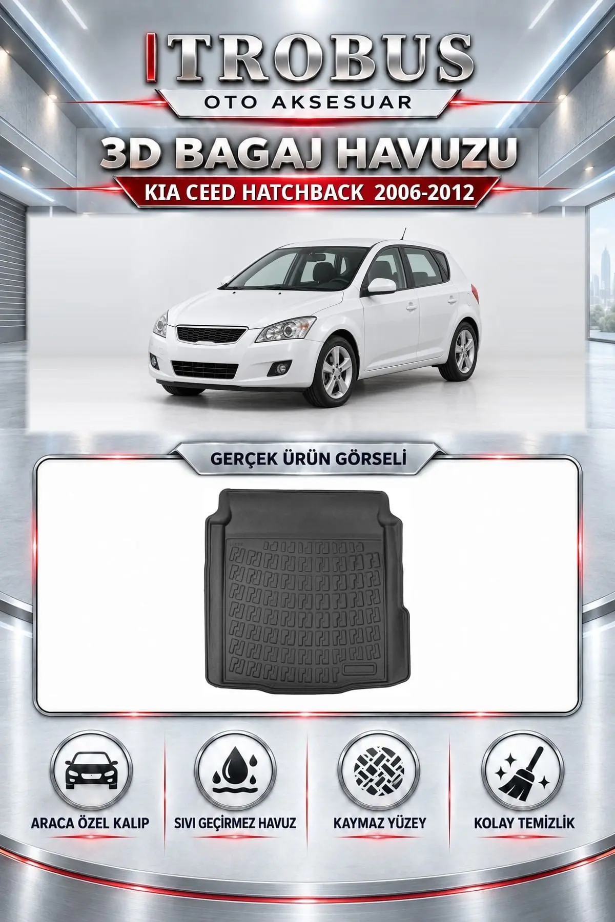 Kia Ceed 2006-2012 Hatchback Araca Özel 3D Bagaj Havuzu