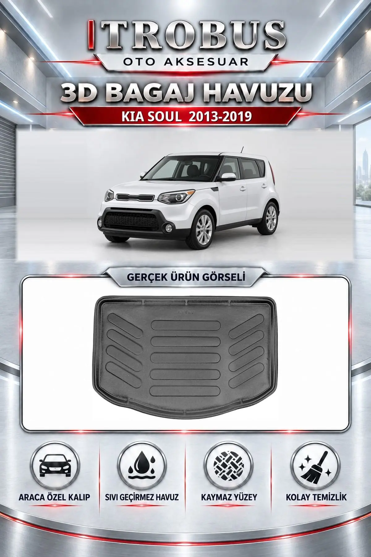 Kia Soul 2013-2019 Araca Özel 3D Bagaj Havuzu