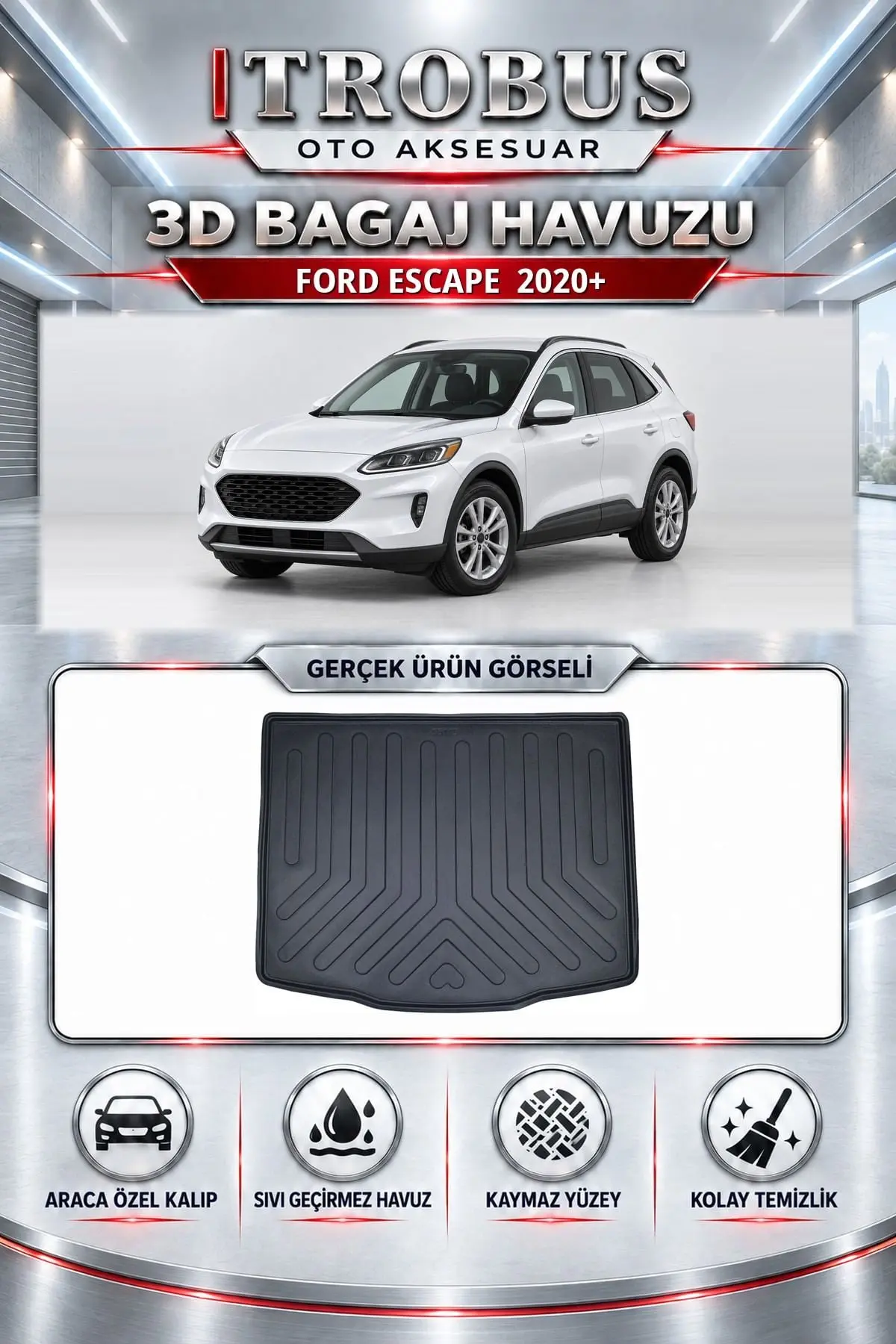 Ford Escape 2020 Sonrası Araca Özel 3D Bagaj Havuzu