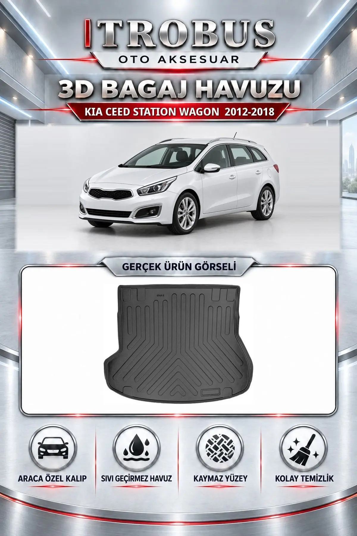 Kia Ceed 2012-2018 Station Wagon Araca Özel 3D Bagaj Havuzu