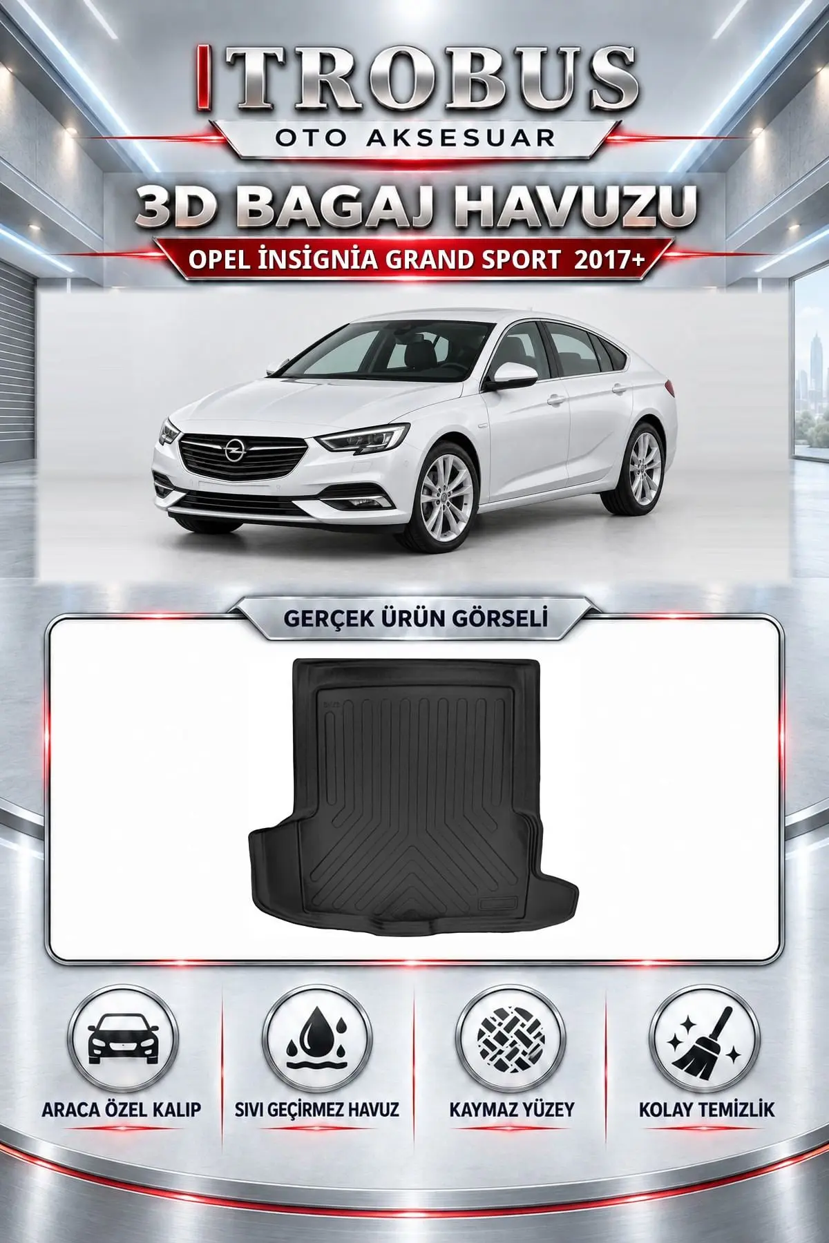 Opel İnsignia Grand Sport 2017 Sonrası Araca Özel 3D Bagaj Havuzu