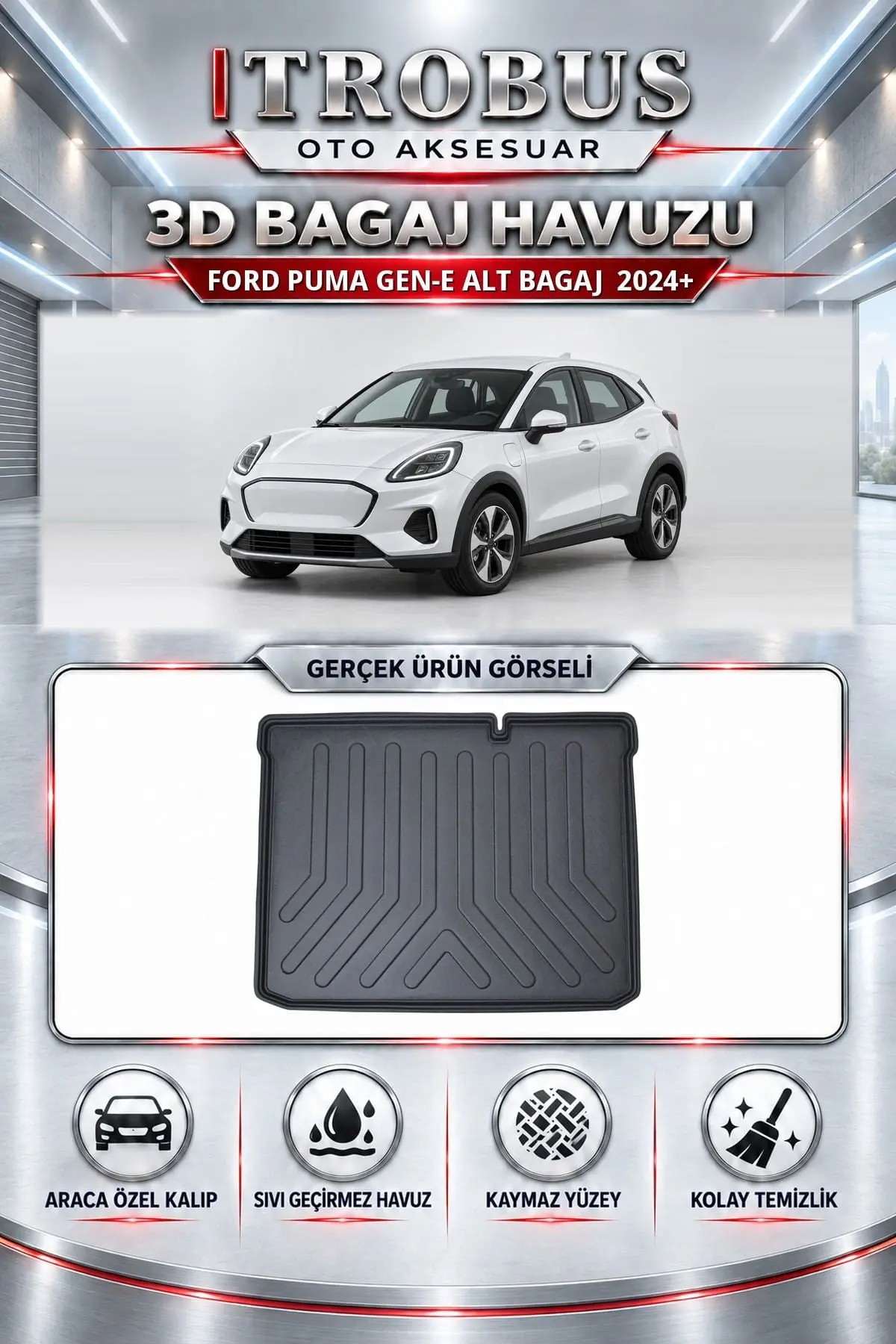 Ford Puma Gen-E 2024 Sonrası Alt Bagaj Araca Özel 3D Bagaj Havuzu