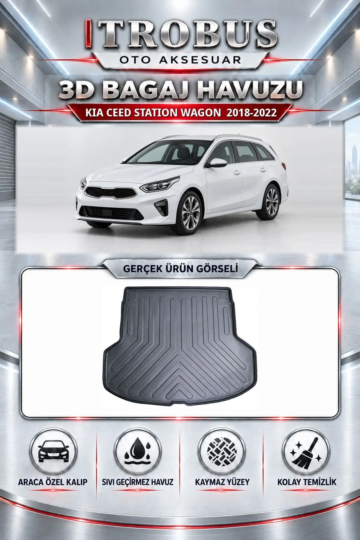 Kia Ceed 2018-2022 Station Wagon Araca Özel 3D Bagaj Havuzu