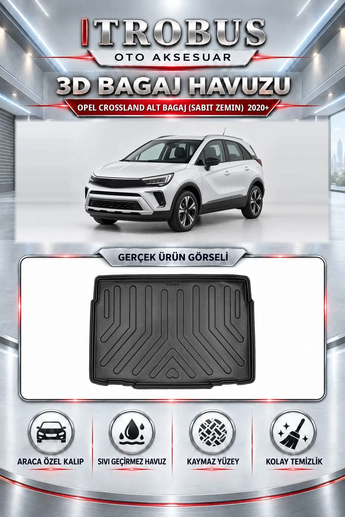 Opel Crossland 2020 Sonrası Alt Bagaj (Sabit zemin) Araca Özel 3D Bagaj Havuzu