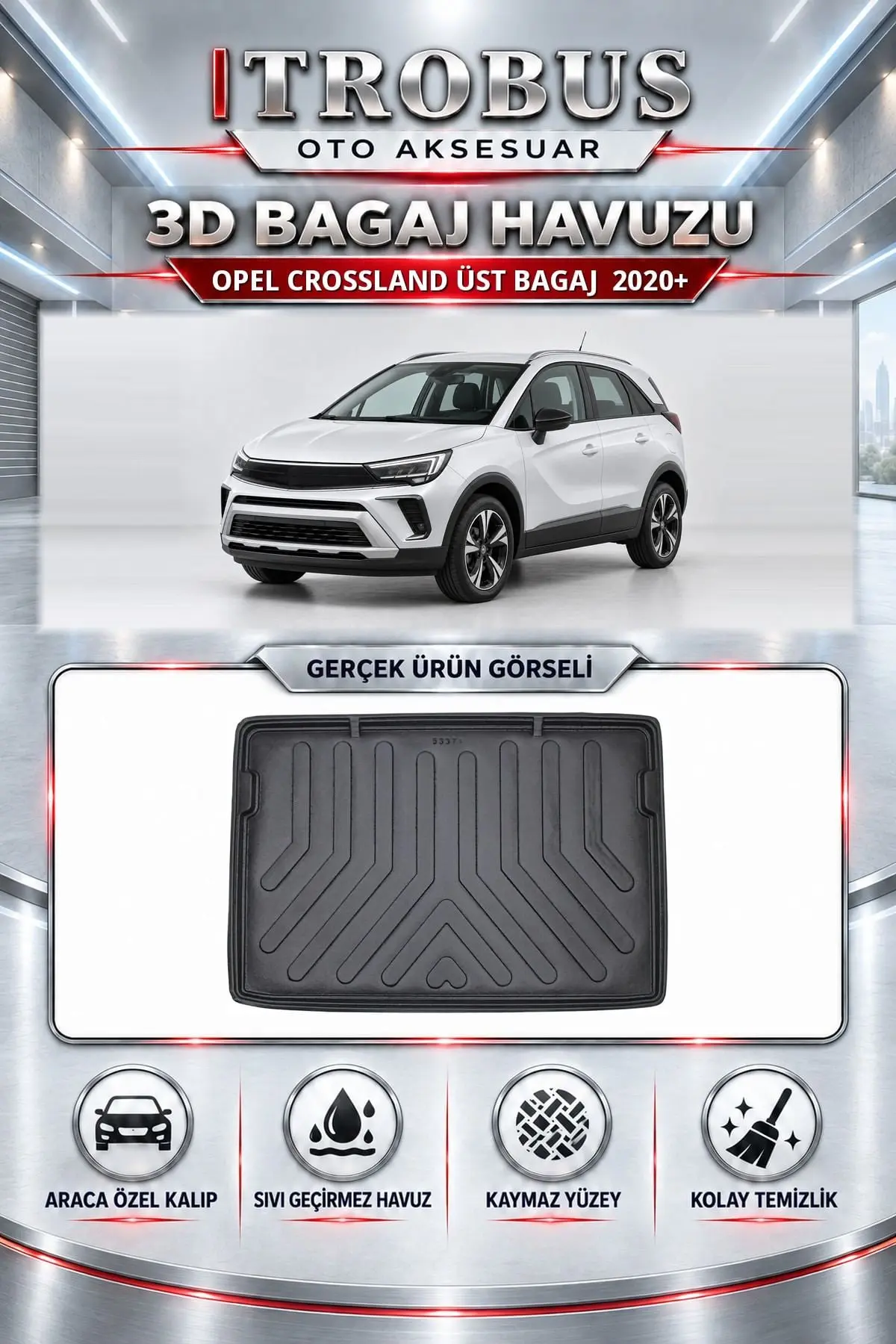 Opel Crossland 2020 Sonrası Üst Bagaj Araca Özel 3D Bagaj Havuzu