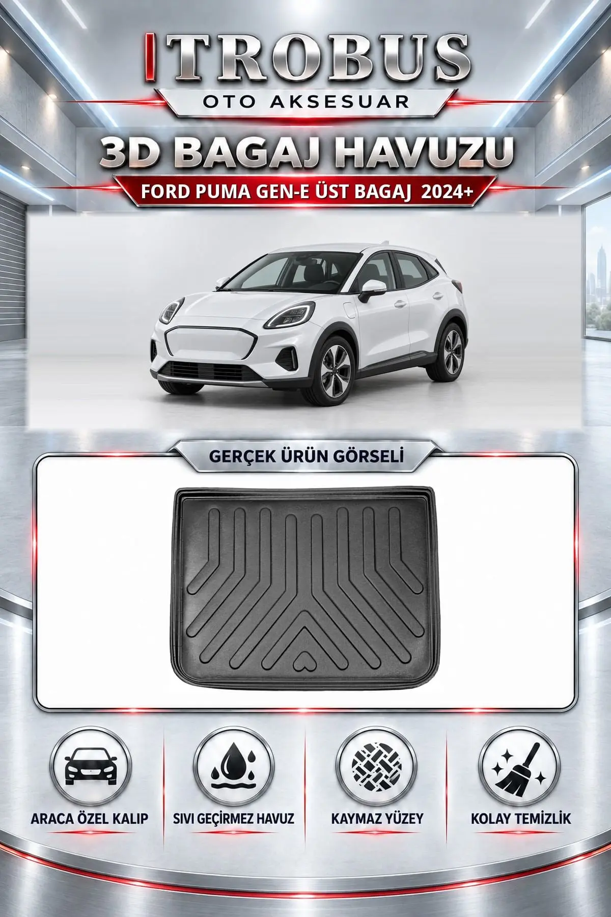 Ford Puma Gen-E 2024 Sonrası Üst Bagaj Araca Özel 3D Bagaj Havuzu