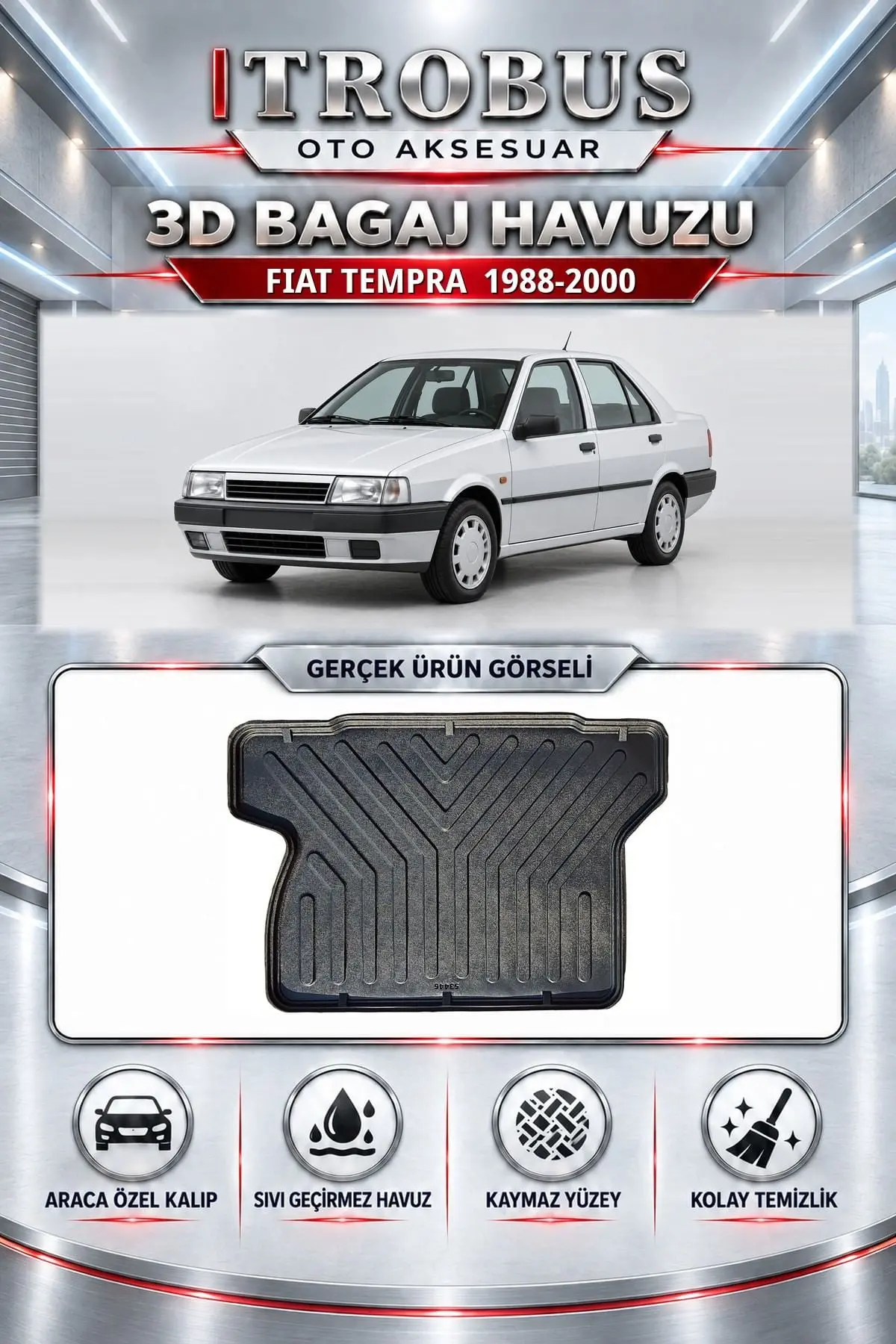 Fiat Tempra 1988-2000 Araca Özel 3D Bagaj Havuzu