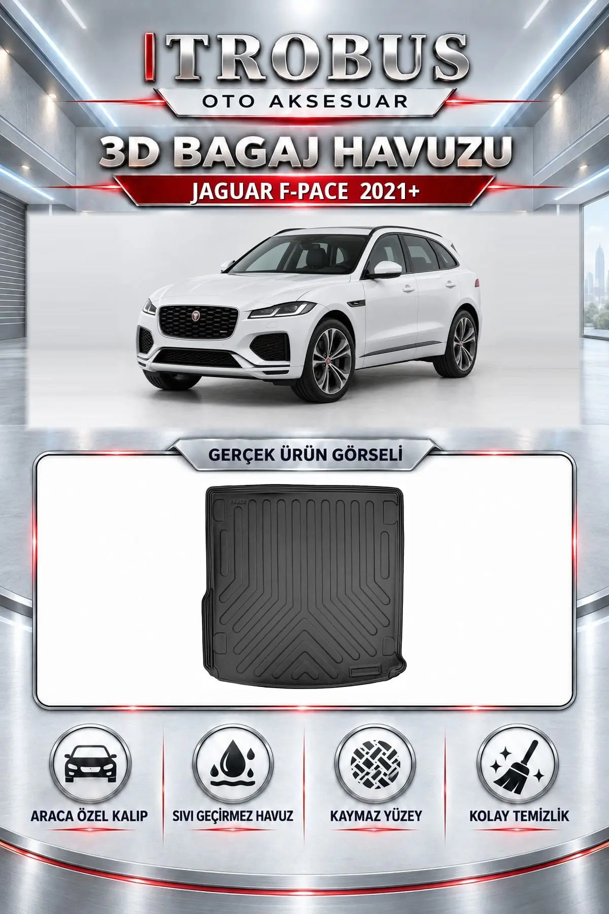 Jaguar F-Pace 2021 Sonrası Araca Özel 3D Bagaj Havuzu