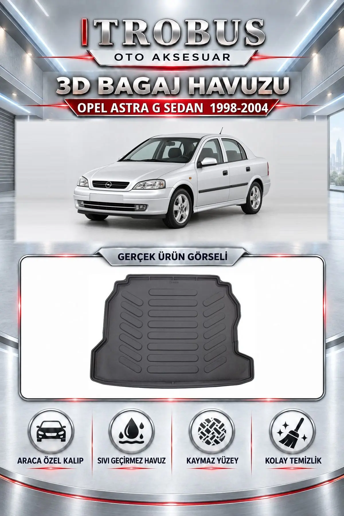 Opel Astra G 1998-2004 Sedan Araca Özel 3D Bagaj Havuzu