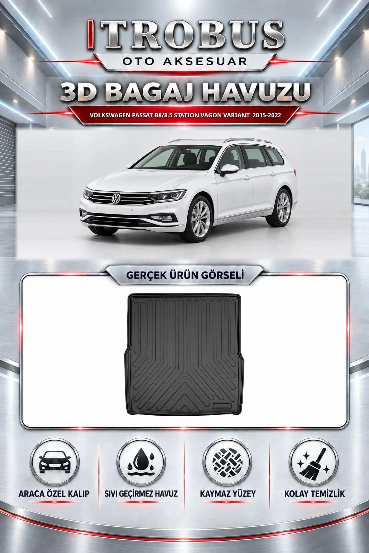 Volkswagen Passat B8/8.5 2015-2022 Station Vagon Variant Araca Özel 3D Bagaj Havuzu