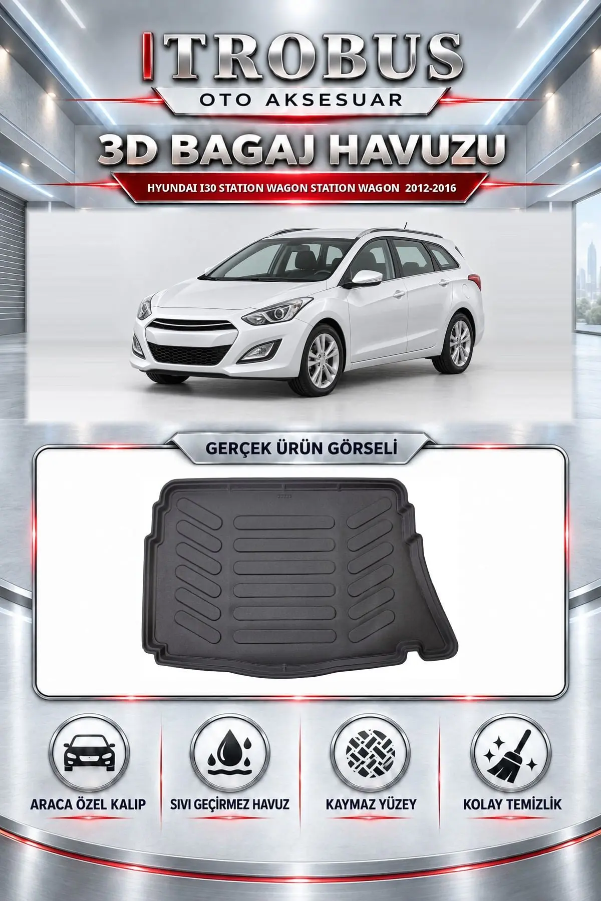 Hyundai i30 2012-2016 Station Wagon Station Wagon Araca Özel 3D Bagaj Havuzu