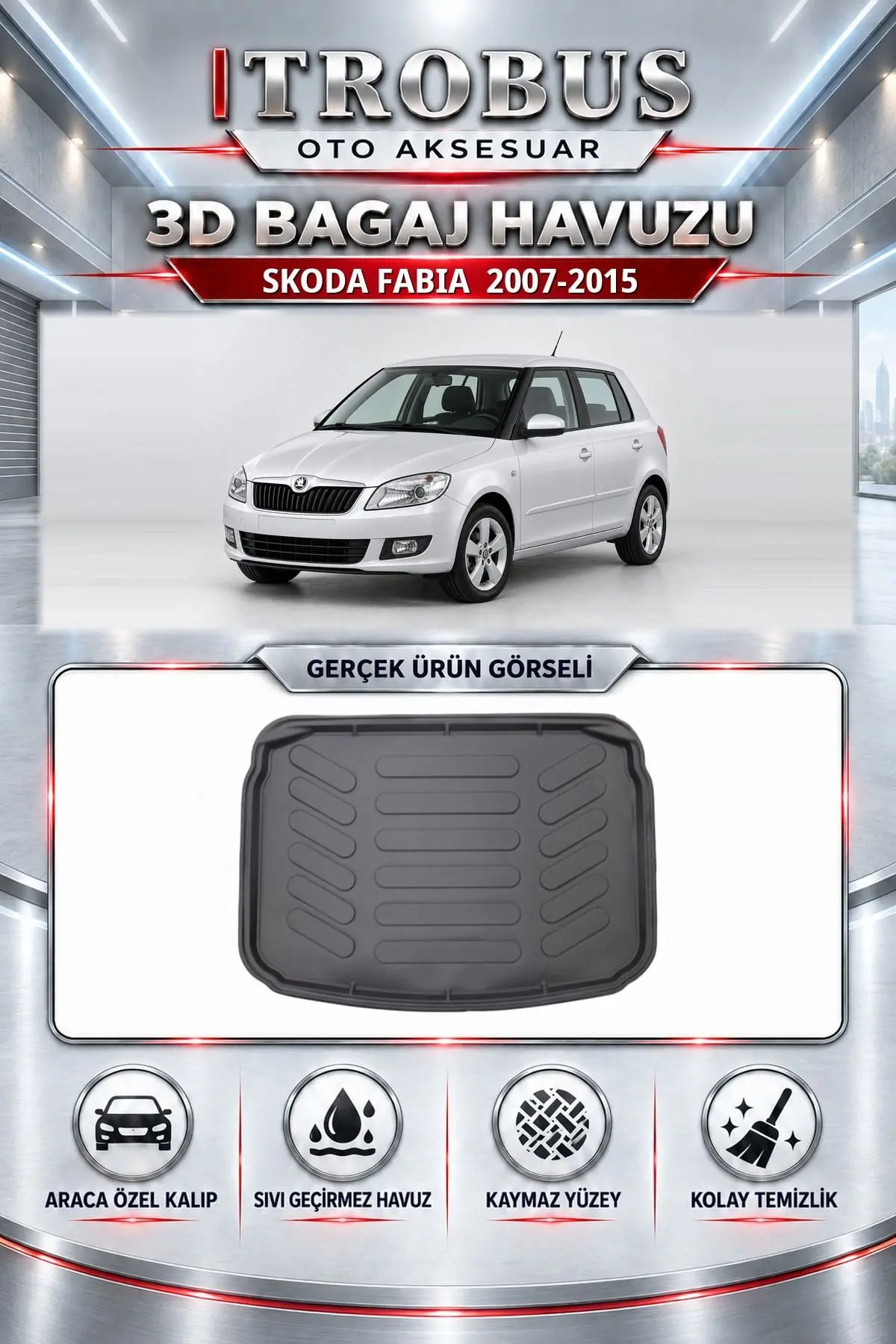 Skoda Fabia 2007-2015 Araca Özel 3D Bagaj Havuzu