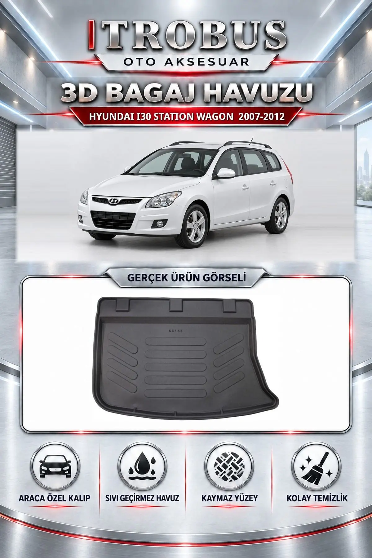 Hyundai i30 2007-2012 Station Wagon Araca Özel 3D Bagaj Havuzu