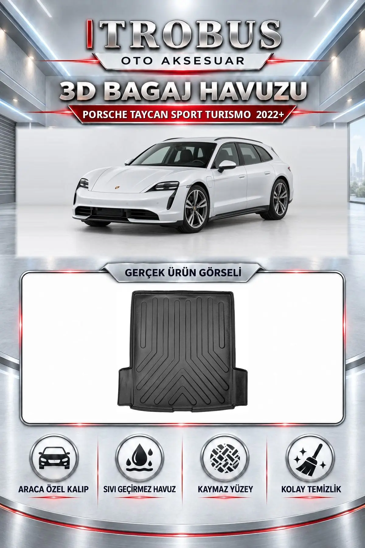 Porsche Taycan Sport Turismo 2022 Sonrası Araca Özel 3D Bagaj Havuzu