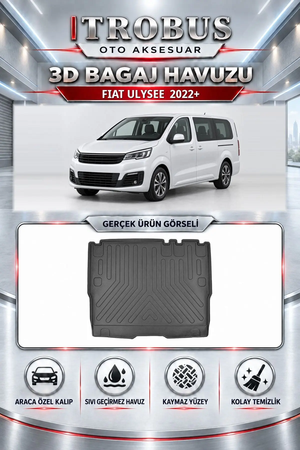 Fiat Ulysee 2022 Sonrası Araca Özel 3D Bagaj Havuzu