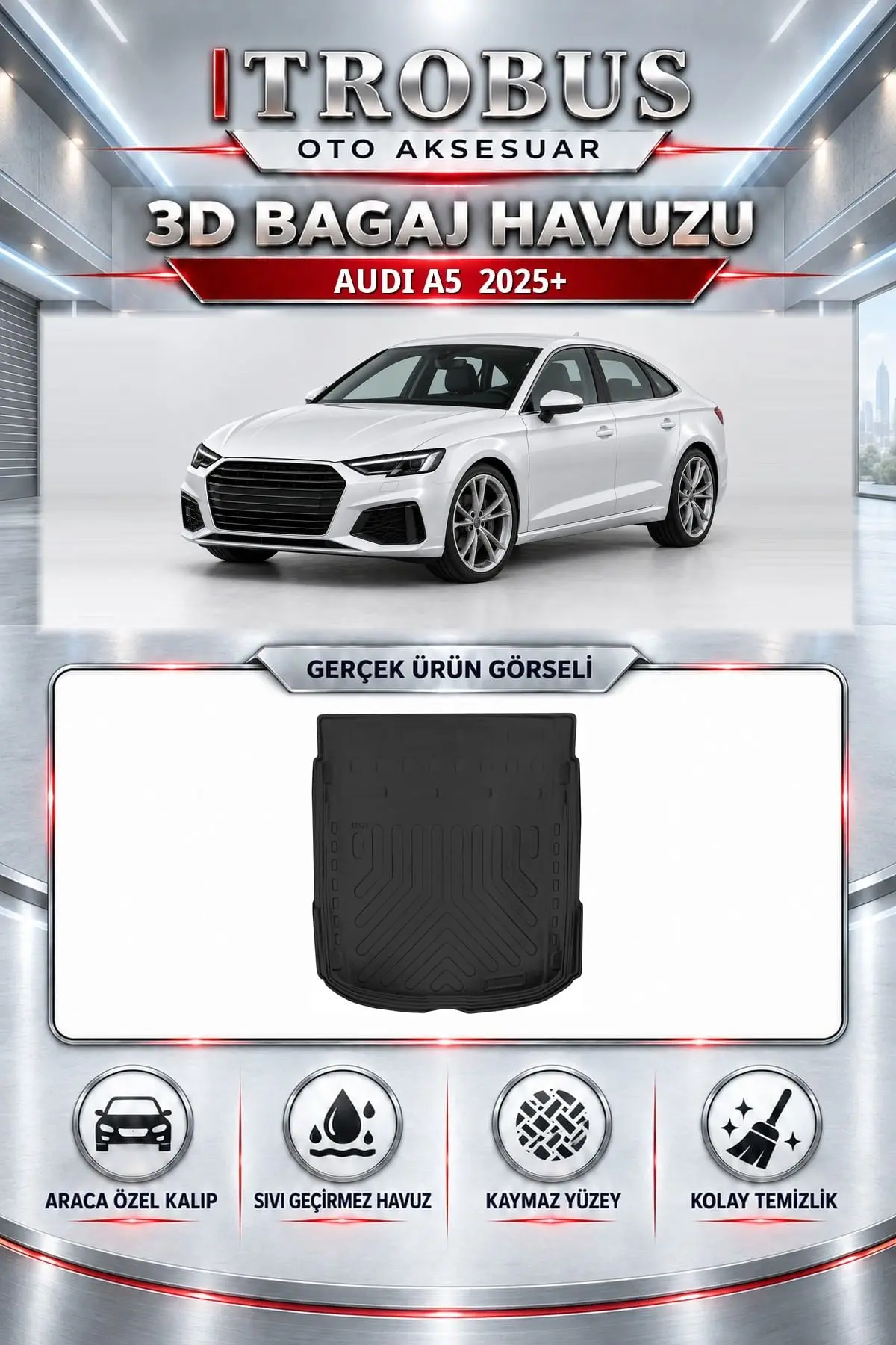 Audi A5 2025 Sonrası Araca Özel 3D Bagaj Havuzu