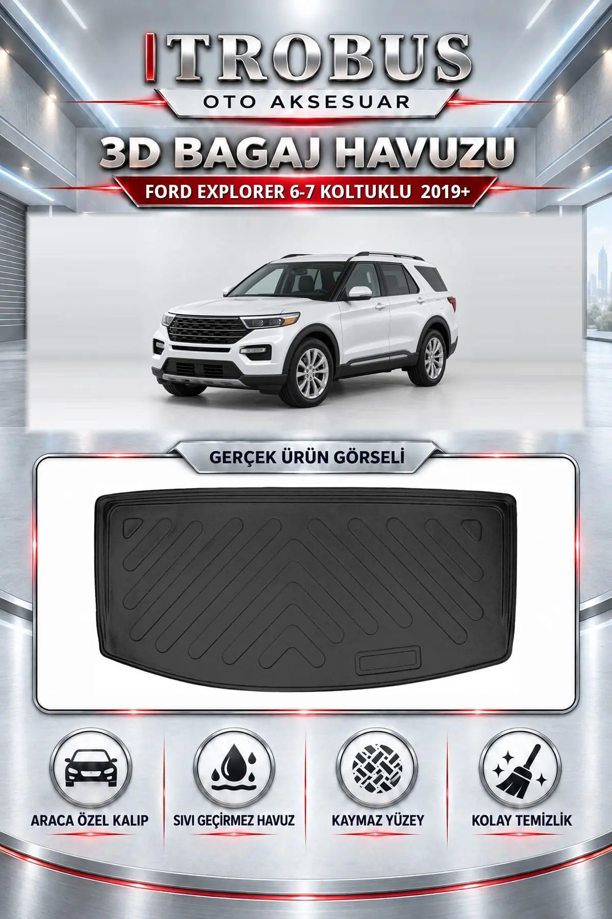 Ford Explorer 2019 Sonrası 6-7 Koltuklu Araca Özel 3D Bagaj Havuzu