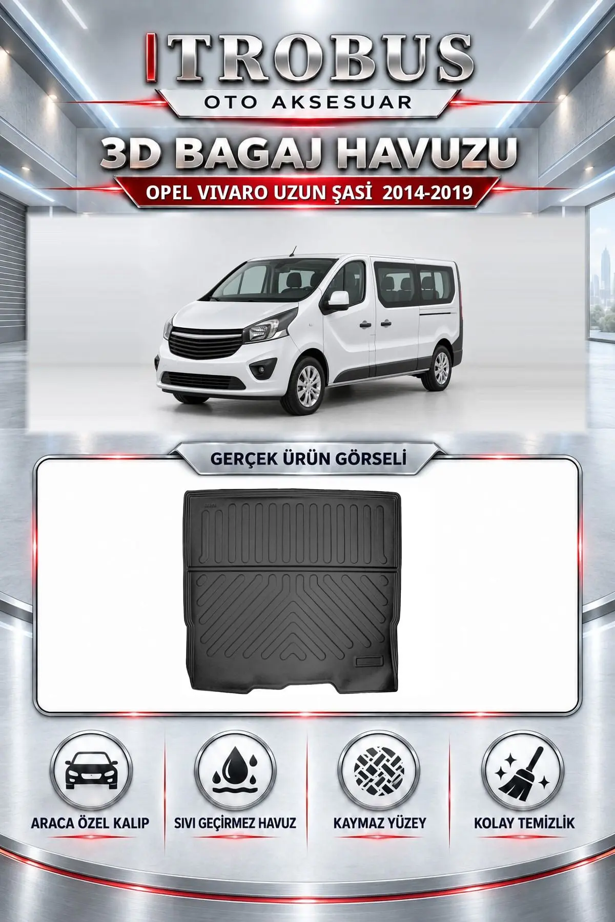 Opel Vivaro 2014-2019 Uzun şasi Araca Özel 3D Bagaj Havuzu