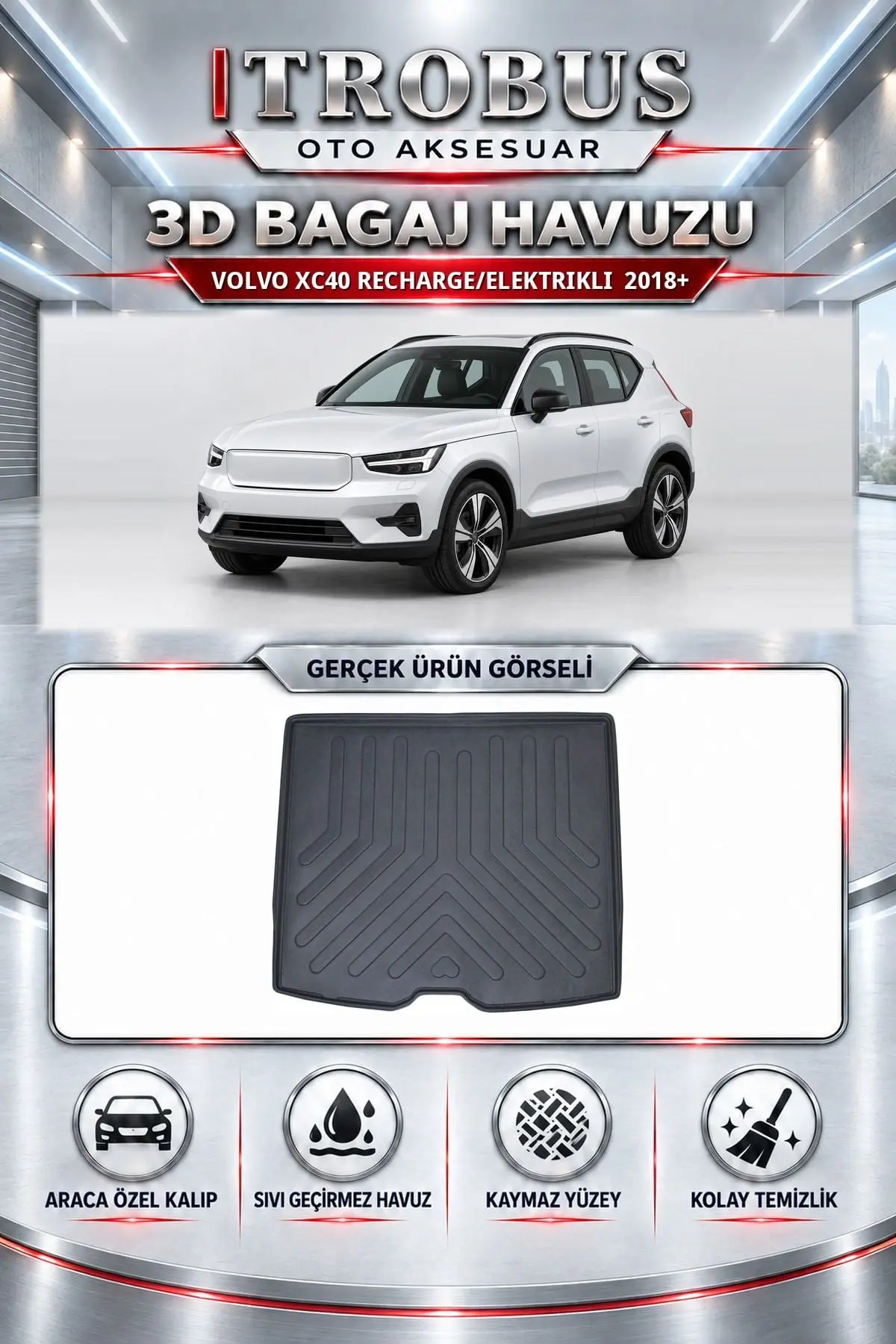 Volvo XC40 2018 Sonrası Recharge/Elektrikli Araca Özel 3D Bagaj Havuzu