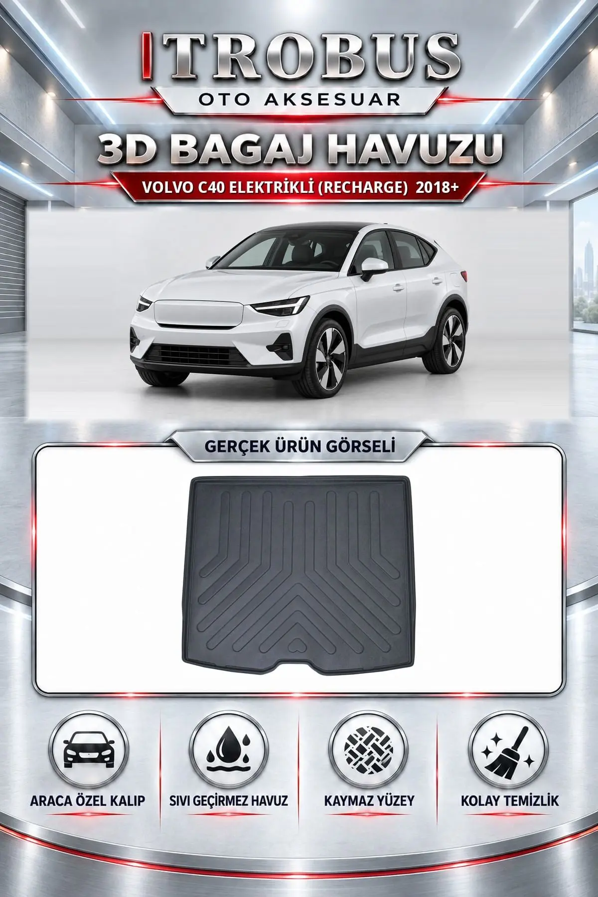 Volvo C40 Elektrikli (Recharge) 2018 Sonrası Araca Özel 3D Bagaj Havuzu