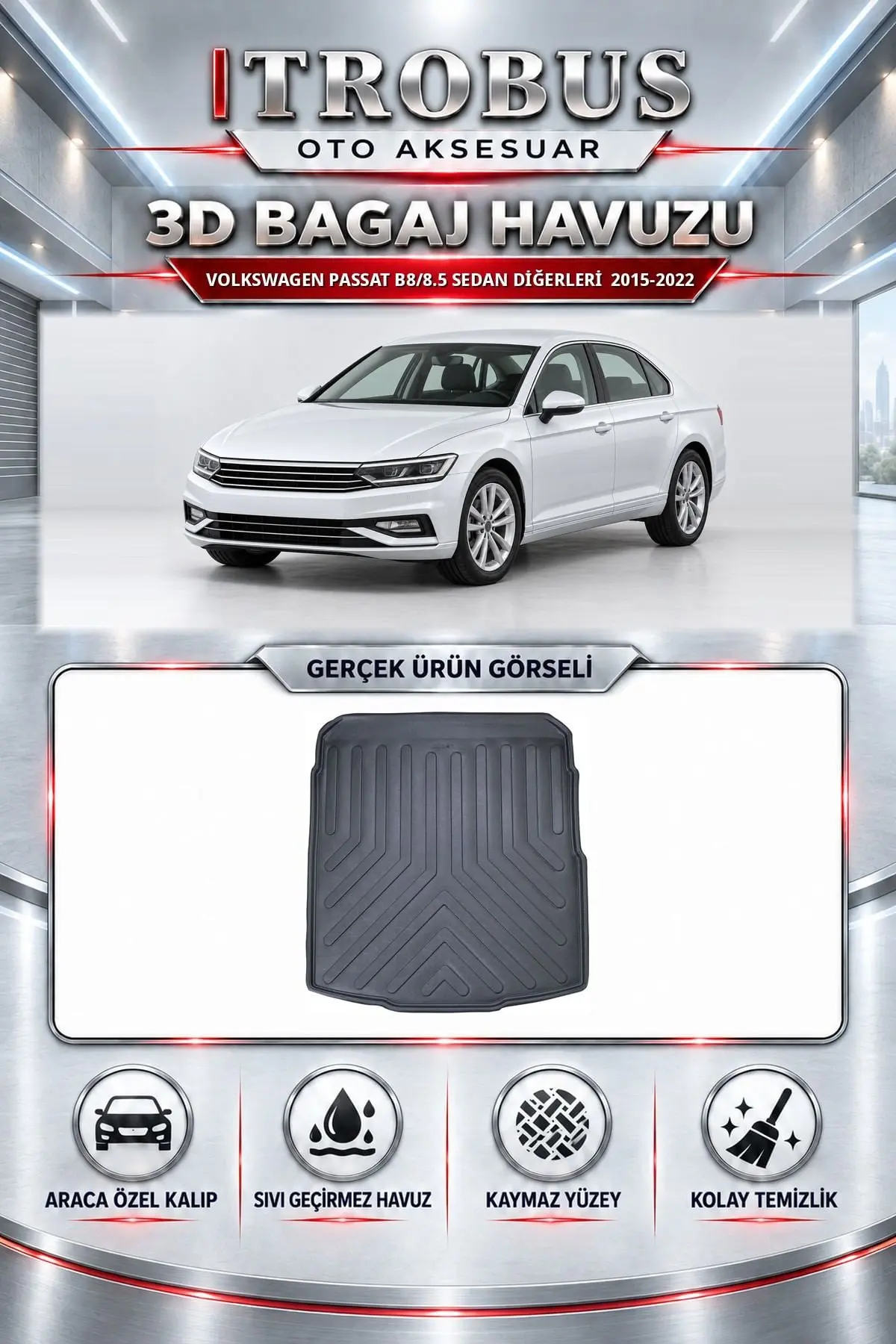 Volkswagen Passat B8/8.5 2015-2022 Sedan Diğerleri Araca Özel 3D Bagaj Havuzu