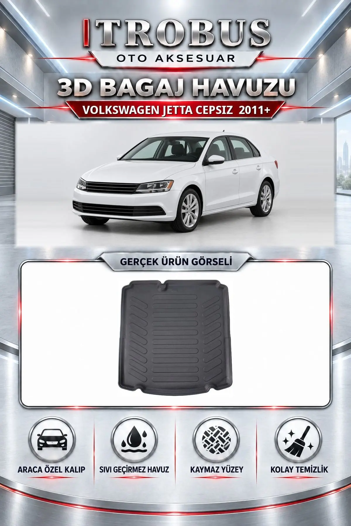 Volkswagen Jetta 2011 Sonrası Cepsiz Araca Özel 3D Bagaj Havuzu