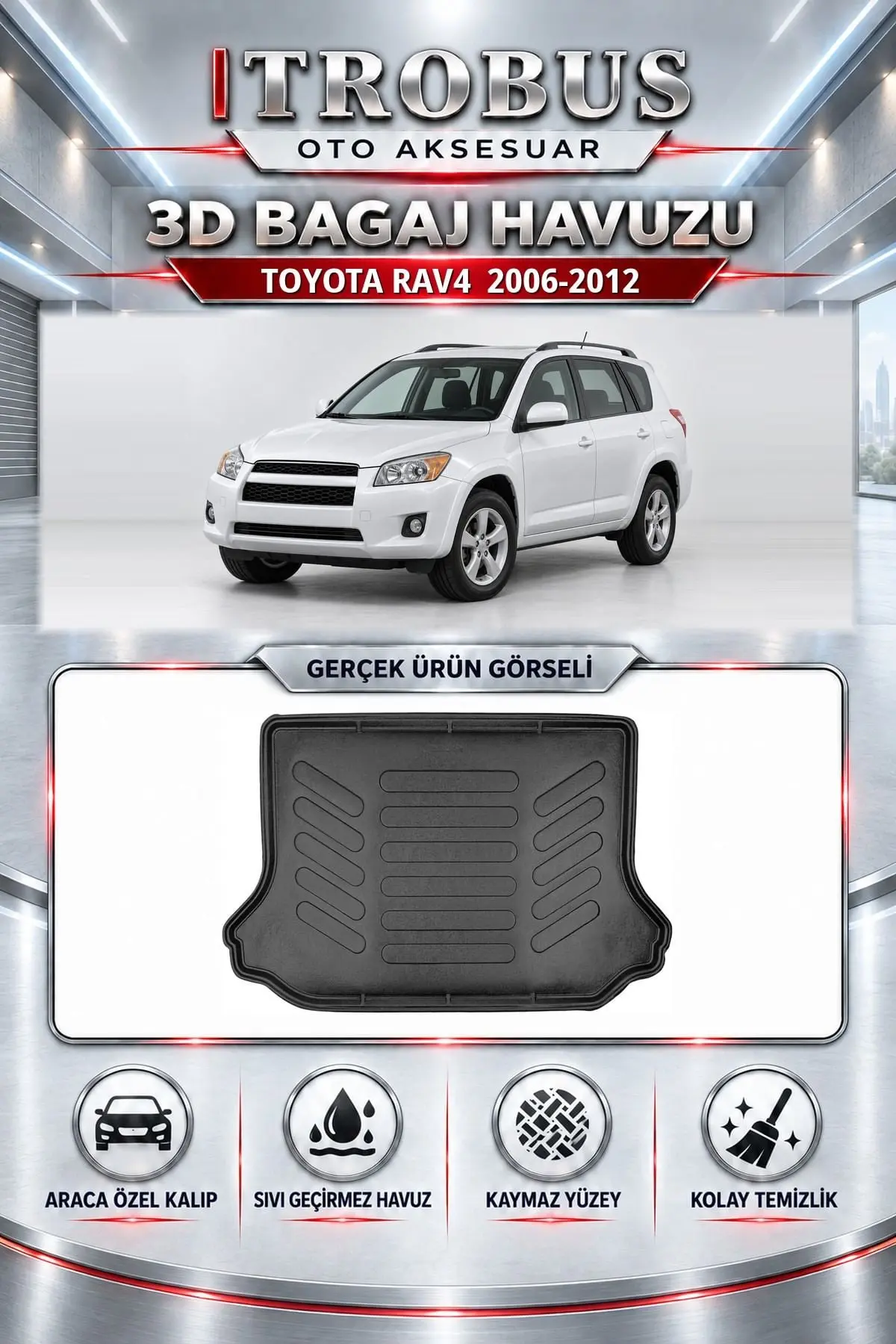 Toyota Rav4 2006-2012 Araca Özel 3D Bagaj Havuzu
