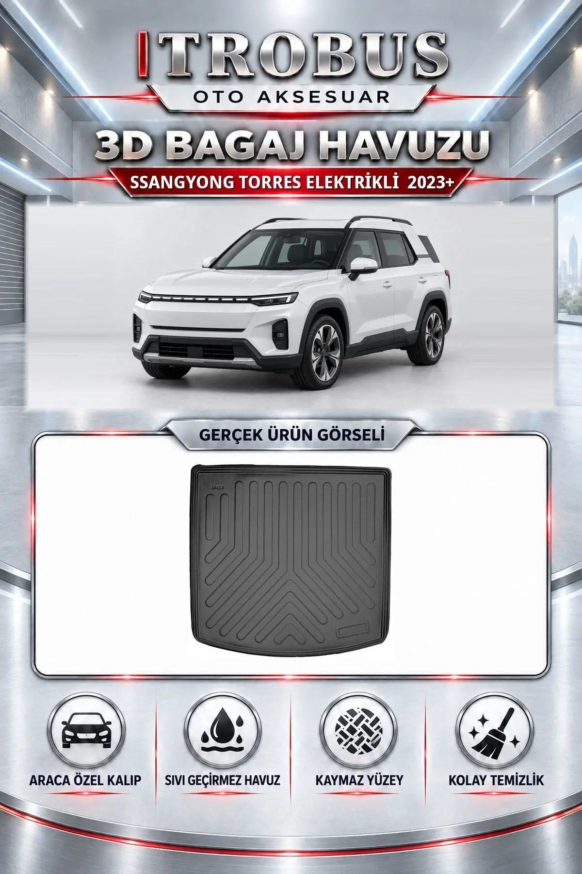Ssangyong Torres 2023 Sonrası Elektrikli Araca Özel 3D Bagaj Havuzu
