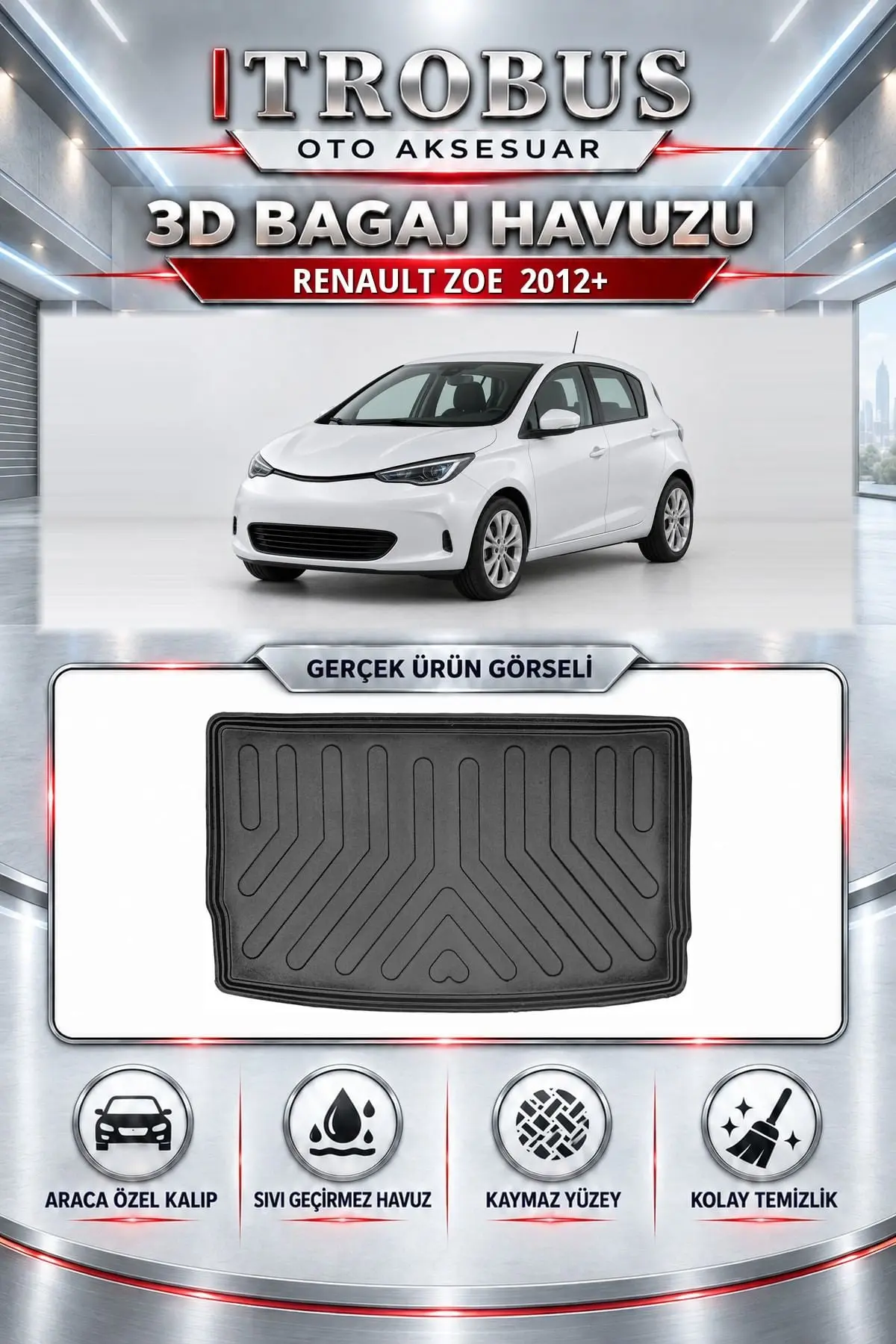 Renault Zoe 2012 Sonrası Araca Özel 3D Bagaj Havuzu