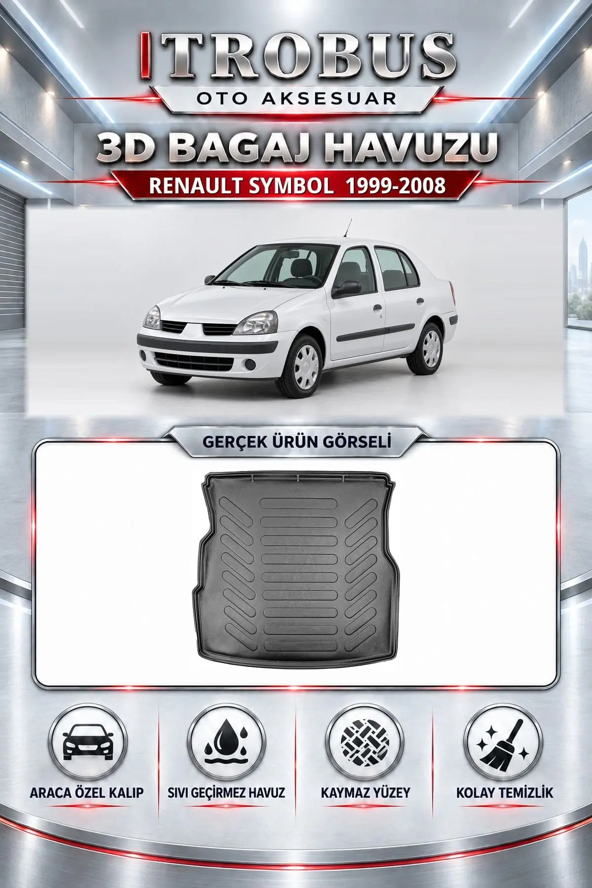 Renault Symbol 1999-2008 Araca Özel 3D Bagaj Havuzu