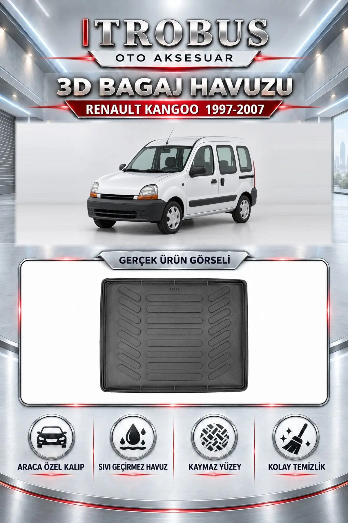 Renault Kangoo 1997-2007 Araca Özel 3D Bagaj Havuzu