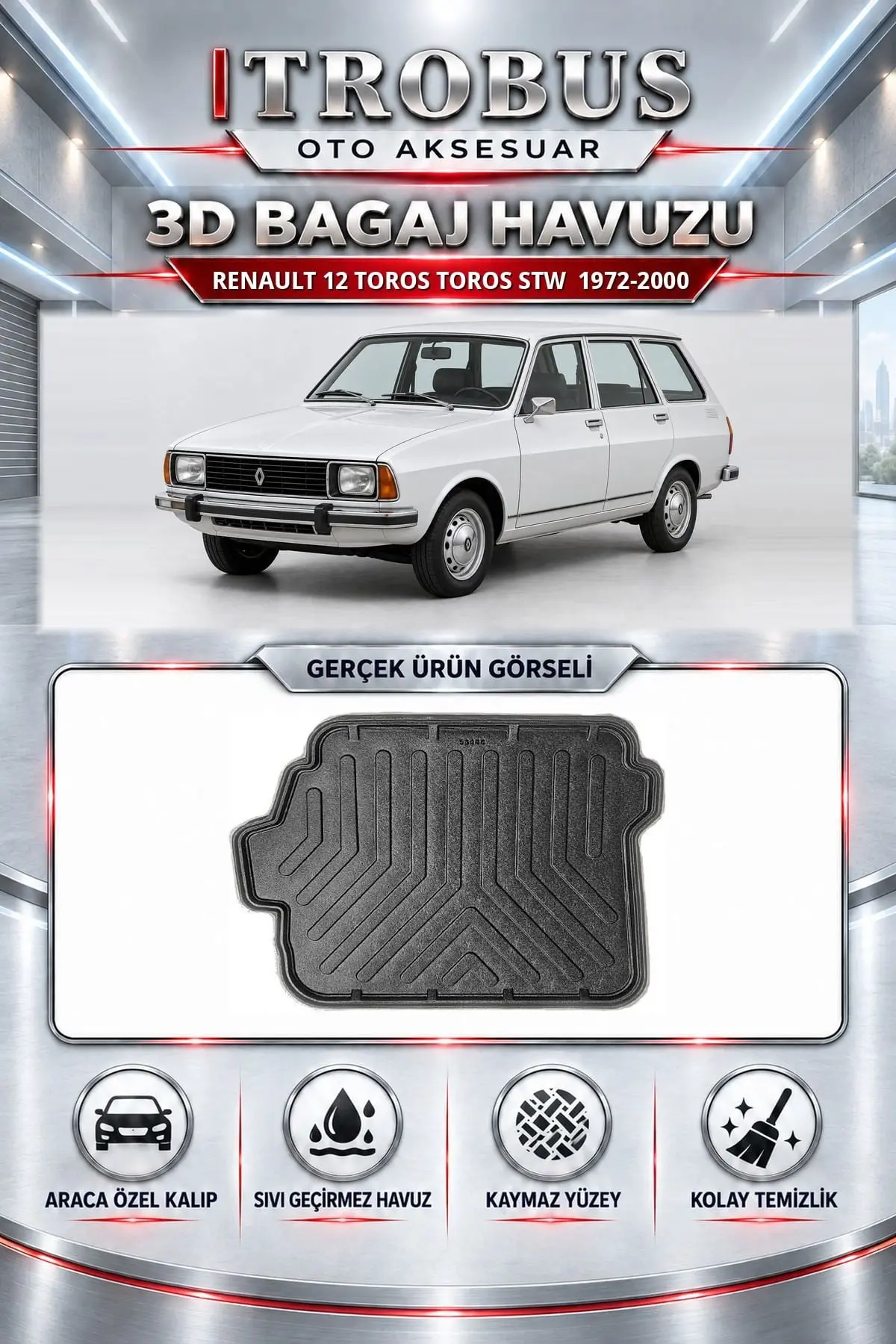 Renault 12 Toros 1972-2000 Toros STW Araca Özel 3D Bagaj Havuzu