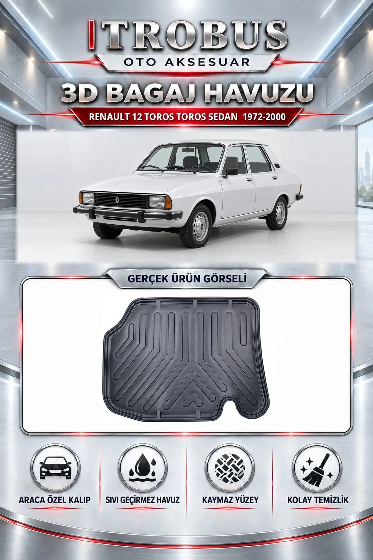 Renault 12 Toros 1972-2000 Toros Sedan Araca Özel 3D Bagaj Havuzu