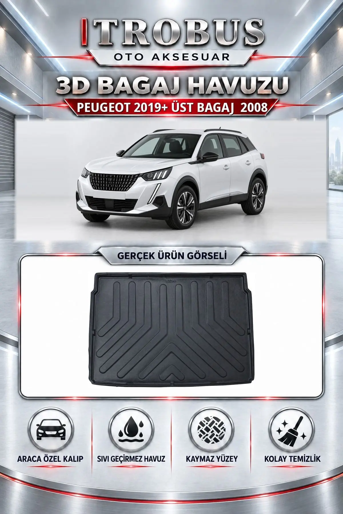 Peugeot 2008 2019 Sonrası Üst Bagaj Araca Özel 3D Bagaj Havuzu