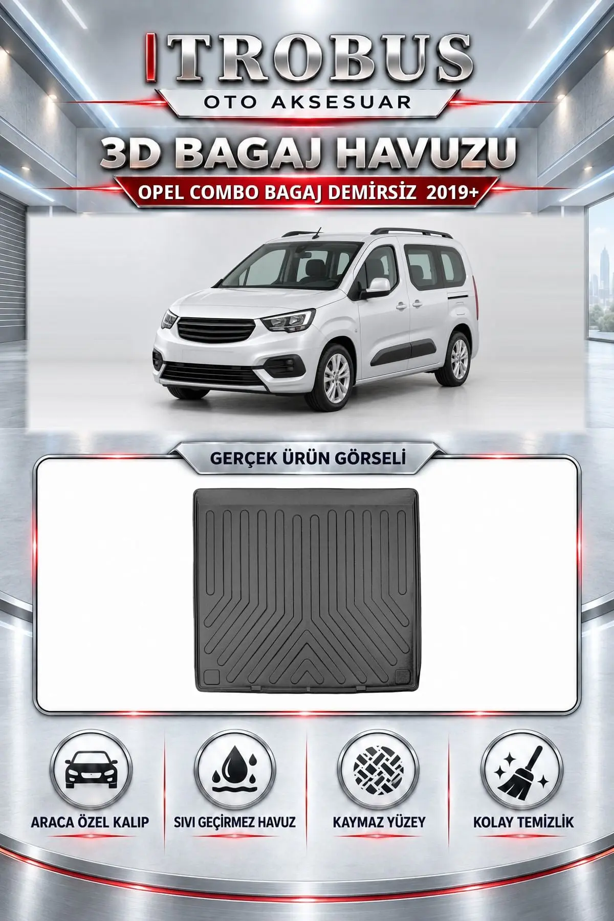 Opel Combo 2019 Sonrası Bagaj Demirsiz Araca Özel 3D Bagaj Havuzu