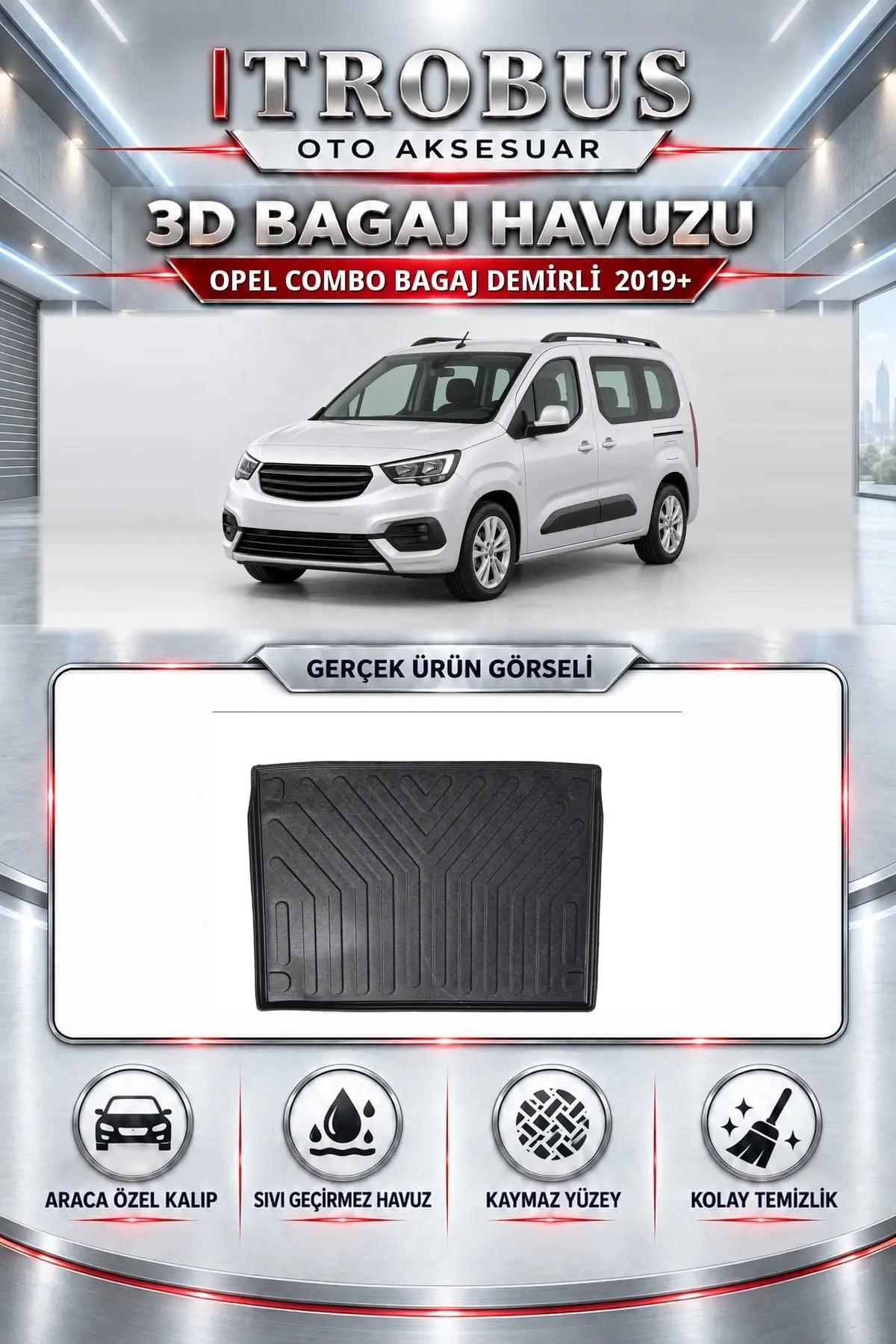 Opel Combo 2019 Sonrası Bagaj Demirli Araca Özel 3D Bagaj Havuzu